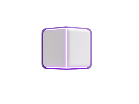 bianca 3d cubo con raggiante viola bordi, minimalista geometrico forma galleggiante su trasparente sfondo, moderno astratto design per tecnologia o digitale concetti png