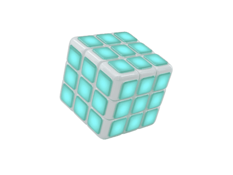 rompecabezas cubo con brillante turquesa cuadrícula, aislado en transparencia fondo, moderno diseño, juguetón y futurista, 3d representación, creativo concepto, vibrante y minimalista estilo png