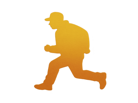 silueta de hombre corriendo en gorra, vistiendo casual ropa, aislado en transparencia fondo, simbolizando actividad, energía, y movimienot, con texturizado naranja degradado efecto png