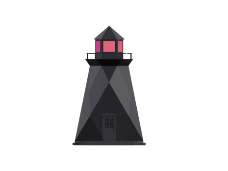Sombrio farol com geométrico projeto, brilhando vermelho janelas, e moderno minimalista estilo, isolado em transparente fundo, evoca misterioso e temperamental atmosfera png