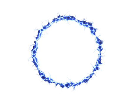 eléctrico azul circular marco, brillante energía anillo con relámpago efecto en transparencia fondo, dinámica y poderoso, adecuado para tecnología o Ciencias temas png