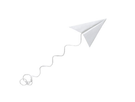 Paper airplane white flying string isolated minimal creative playful concept background. white paper airplane with wavy string attached isolated clean background evokes sense of creativity png