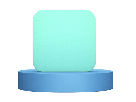 Minimalist blue podium with rounded square turquoise backdrop, modern geometric display for product presentation, clean and simple design, isolated on transparency background png