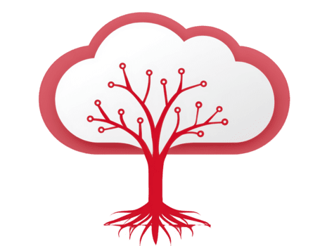 nube calcolo albero tecnologia concetto, rosso digitale albero con circuito rami e radici, simboleggiante dati Rete, innovazione, e connettività nel moderno nube ambiente png