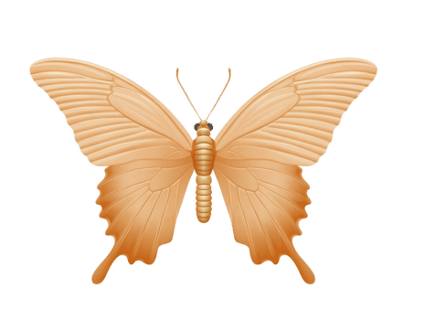 d'or papillon avec détaillé ailes, symétrique modèle, doux pente couleur, isolé sur transparence arrière-plan, élégant et délicat, la nature inspiré, paisible ambiance png