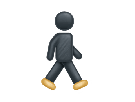 3D walking person icon with black body and yellow shoes, simple minimal style, isolated on transparent background, suitable for digital design and user interface png