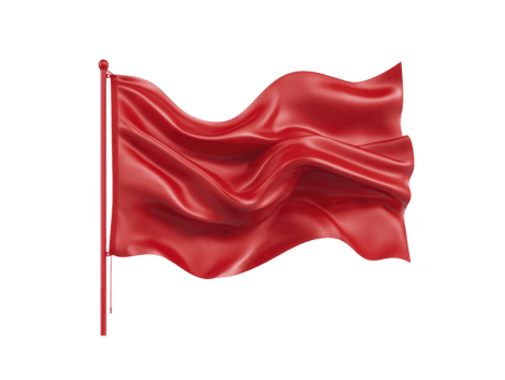 röd flagga vinka i vind, isolerat på transparent bakgrund, symboliserar varning, varna, eller fara, med realistisk tyg textur och dynamisk rörelse png