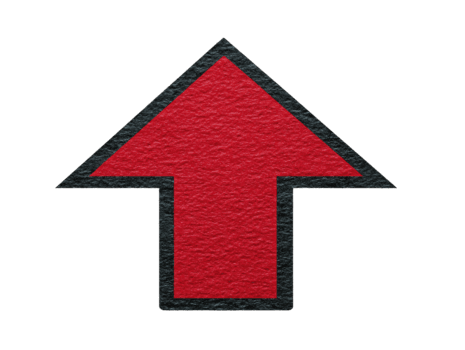Red upward arrow with black border on textured surface, symbolizing direction, progress, or increase, commonly used in navigation, business, or infographic design png
