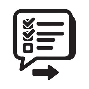 Task list with progress ticks and forward arrow in speech bubble vector