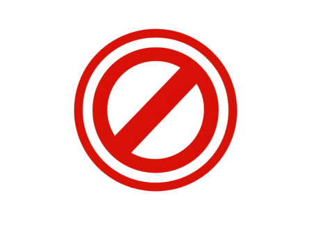Red prohibition sign, bold red circle with diagonal line, isolated on transparent background, symbolizing restriction, warning, or forbidden action, commonly used for safety and caution messages png