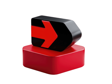 3d rosso freccia icona puntamento giusto su nero e rosso geometrico bloccare, moderno minimo stile, isolato su trasparente sfondo, simboleggiante direzione e movimento png