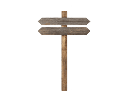 trä- vägvisare med två tom riktnings pilar, rustik textur, isolerat på transparent bakgrund, idealisk för navigering, vägledning, eller resa koncept, frammanande känsla av äventyr png