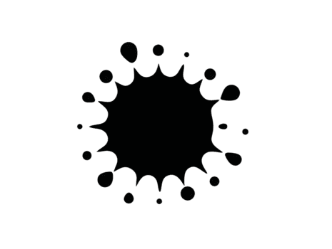 Black ink splash , abstract paint blot isolated on transparency background, creative liquid drop shape for artistic design, modern grunge element, expressive and dynamic graphic illustration png