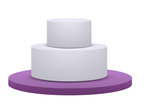 Weiß zylindrisch Podium mit zwei Ebenen auf lila kreisförmig Base, minimalistisch geometrisch Anzeige Stand zum Produkt Präsentation, modern und sauber Design, isoliert auf Transparenz Hintergrund png