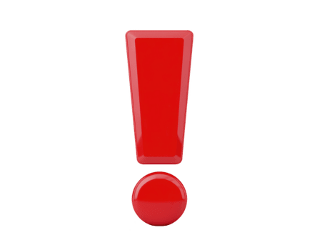 Red exclamation mark symbol isolated on transparent background, 3D rendering, warning or alert sign, attention concept, bold and glossy design, urgency and caution message, digital graphic element png