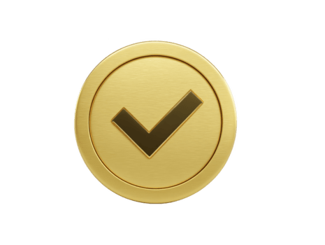 oro dai un'occhiata marchio icona, metallico il giro distintivo con brillante superficie, simboleggiante approvazione, successo, o verifica, isolato su trasparente sfondo, moderno e elegante design png