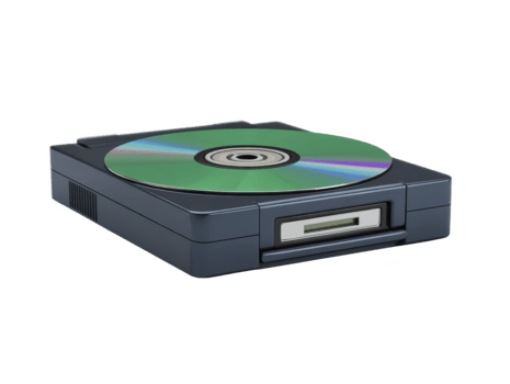 externo ótico disco dirigir com compactar disco em principal, isolado em transparência fundo, mostrando moderno dados armazenamento tecnologia e retro Projeto para computador ou meios de comunicação usar png