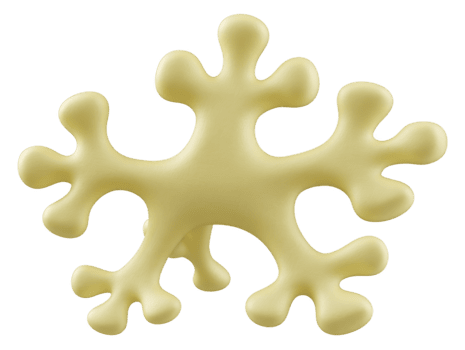 astratto giallo oggetto con multiplo arrotondato rami, somigliante giocoso biologico forma o molecola, isolato su trasparenza sfondo, moderno minimo stile, creativo e allegro design elemento png