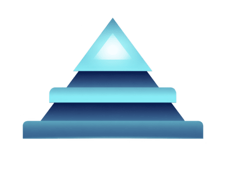 Blue pyramid infographic with four glowing gradient layers, modern geometric design, abstract concept for hierarchy, business, education, or data visualization, isolated on transparency background png