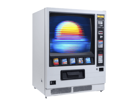 vending macchina con retrò problema tecnico arte schermo visualizzazione colorato tramonto isolato su trasparenza sfondo moderno e nostalgico digitale arte stile futuristico creativo unico design png
