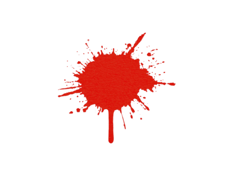 Red paint splatter, isolated on transparent background, with textured surface and irregular edges, suitable for creative design, art projects, or abstract backgrounds png