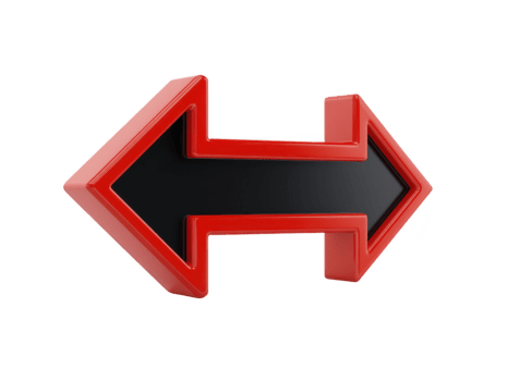 röd pil 3d glansig vänster riktning svart Centrum djärv översikt isolerat navigering modern grafisk symbol pekande enkel design digital ikon riktning tecken vägledning gränssnitt png