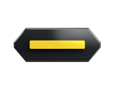 Black geometric button with glossy finish and centered yellow horizontal bar, modern style, isolated on transparent background, suitable for user interface or web design elements png