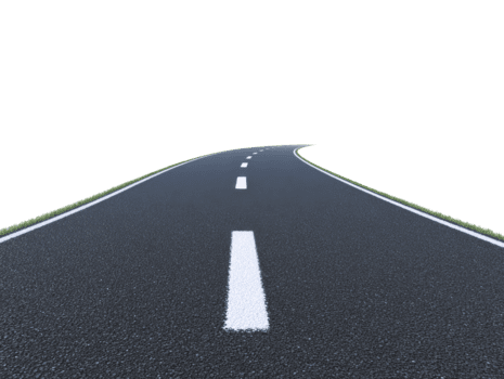 böjd asfalt väg med vit streckad linje, isolerat på transparent bakgrund, symboliserar resa, riktning, och framsteg, med grön gräs kanter och klar perspektiv png