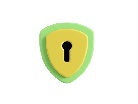 Yellow green shield icon with keyhole symbolizing security protection privacy and safe access isolated on transparent background modern 3D style minimal design png