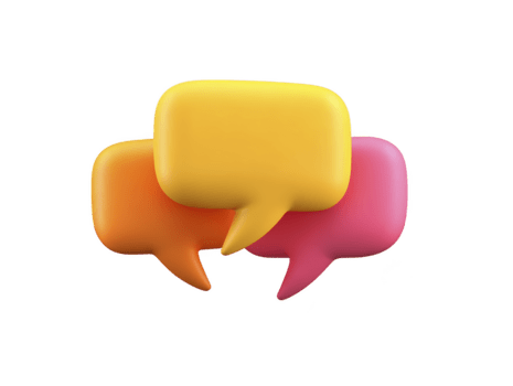 giallo, arancia, e rosa 3d discorso bolle sovrapposizione su trasparente sfondo, simboleggiante comunicazione, conversazione, e sociale interazione nel moderno, giocoso stile png