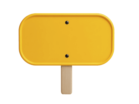 Yellow signboard blank isolated rectangular wooden stick mockup empty copy space simple minimal cheerful ready for text front view studio clean bright modern design template announcement message png