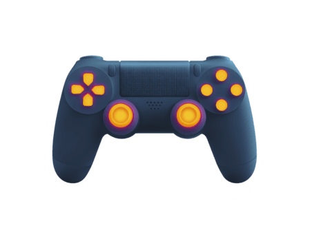 azul inalámbrico juego controlador con naranja botones, moderno diseño, aislado en transparencia fondo, usado para juego de azar, entretenimiento, y interactivo jugar, evocando emoción y divertido png