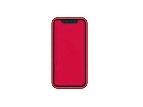 Smartphone with red screen and black frame, modern mobile device isolated on transparent background, minimal design, technology concept, blank display for app or advertisement png