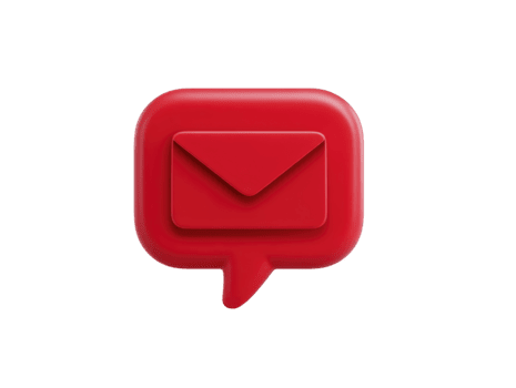 Red 3D chat bubble icon with envelope symbol, representing email notification, digital message, or online communication, isolated on transparent background, modern and minimal style png