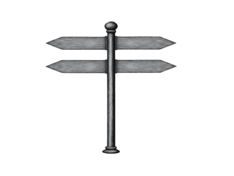 svart metall vägvisare med fyra tom riktnings pilar, isolerat på transparent bakgrund, symboliserar val, riktning, och vägledning, lämplig för begrepp av beslut framställning och navigering png