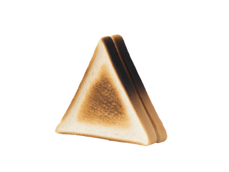 Triangular toasted sandwich with golden brown crust, isolated on transparency background, showing crisp texture and simple breakfast style, evoking warm, inviting feeling png