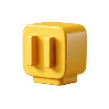 Bright yellow pause button graphic element, 3D render on transparent background png