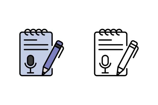 Podcast Notes Icon Design with Notepad, Pen, and Microphone Symbol for Content Creation and Media Production vector