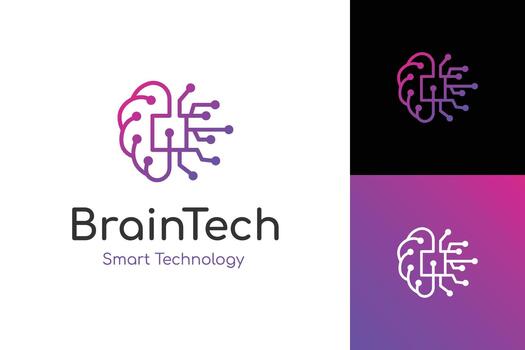 Brain Circuit Logo with digital circuit lines for Smart Tech and AI Network. brain connection logo icon symbol vector