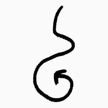 Freehand doodle arrow created with bold charcoal stroke, hand drawn symbol for sketch diagrams, marker texture with scribbled curved line. vector