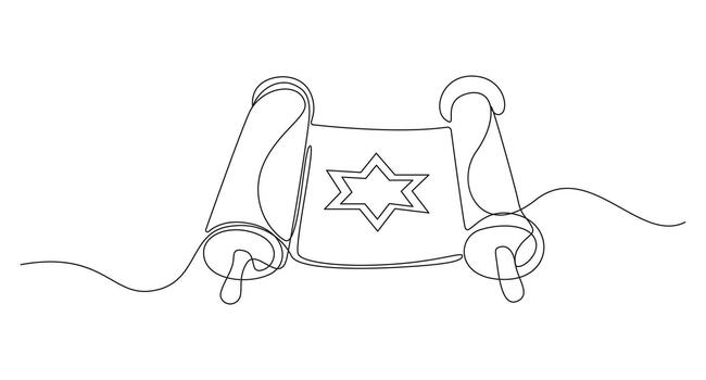 continuo línea dibujo de un Tora Desplazarse con estrella de David, vector