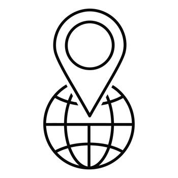 global ubicación alfiler símbolo señalando abajo en estilizado tierra globo icono representando navegación viaje exploración internacional negocio conexión y mundo amplio buscar destino vector