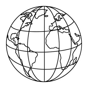 World Globe Outline Map Continents Earth Planet Global Geography Navigation International Travel Cartography Meridian Latitude Longitude Spheres Representation Abstract Simple Line Art vector