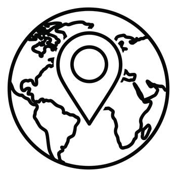 Global Location Pin Icon On World Map Outline Representing Travel Destination Navigation And International Business Communication Concept In Simple Line Art Style With Clean Background vector