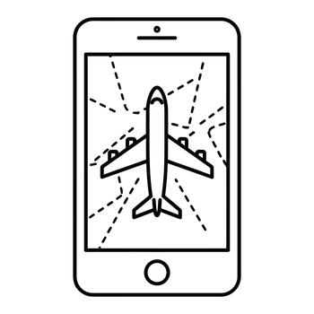 Airplane icon displayed on a smartphone screen, representing travel planning, flight booking, and navigation through digital applications and modern technology for journeys vector