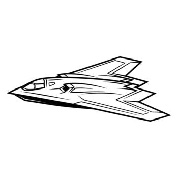 Stealth bomber jet in outline, representing advanced military aviation, covert operations, strategic defense, and modern aerospace engineering with a sleek, aerodynamic design. vector