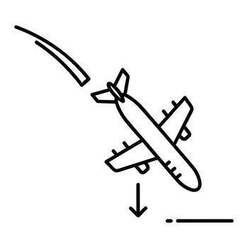 avión descendente con flecha señalando abajo, simbolizando aviación la seguridad preocupaciones, potencial vuelo asuntos, emergencia aterrizaje procedimientos, y el crítico naturaleza de aire tráfico control, vector