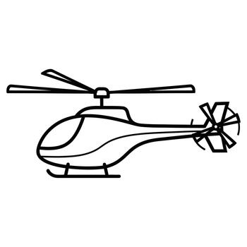 Line art illustration of a helicopter in side view, representing aviation, transport, and airborne travel, ideal for concepts of speed, exploration, and rescue missions in a clean vector