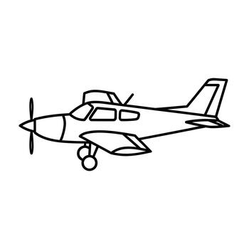 Simple line art illustration of a small propeller airplane in profile view, representing aviation, travel, freedom, and exploration in a clean, modern design style vector