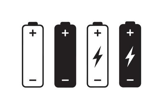 Battery Icons Black and White Set with Charge and Empty Symbols vector